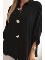 Dámská košile s viskózou, ozdobnými knoflíky a límečkem černá
