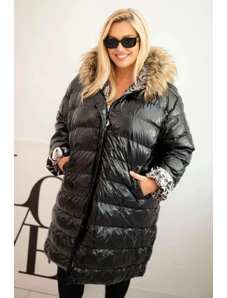 Dámská bunda Plus Size s kapucí a kožešinou černá Dámská bunda Plus Size s kapucí a kožešinou černá