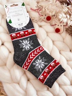 Dámské vánoční ponožky lesklé sobově Černá a červená