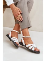 Kožené Dámské Sandály Na Plochém Podpatku Bílé Zazoo 3688