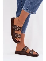 Dámské pantofle se zlatými přezkami ekologická kůže čokoládové Bellarya