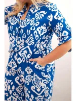 Dámská plus size viskózová souprava s geometrickým potiskem chrpová modrá