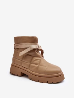 Dámské kotníčkové boty se šitím a šněrováním khaki Bizzanti