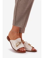 Kožené Ploché Elegantní Sandály S Mašlí Lewski 3572 Zlaté Ošoupané Kožené Ploché Elegantní Sandály S Mašlí Lewski 3572 Zlaté Ošoupané