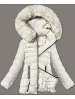 Dámská prošívaná bunda v barvě ecru pro přechodné období s kožešinou u kapuce S'west (B8301-26)