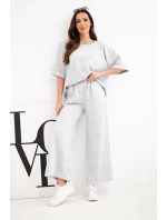Dámský komplet z máslové viskózy mikina a široké kalhoty šedý melanž