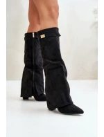 Dámské Kozačky Eko Semišové S Otočeným Svrškem Na Klíně Černé Bralise