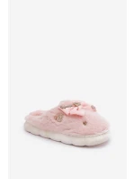 Futřené Pantofle Se Stužkou A Připínáčky Růžové Annalira