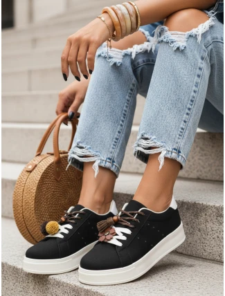 Dámské semišové tenisky s ozdobnou platformou černé FashionStreet ZY1418