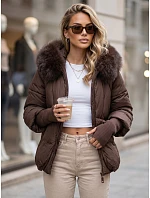 Dámská zimní prošívaná bunda s kožešinou, hnědá, FashionStreet TY5991