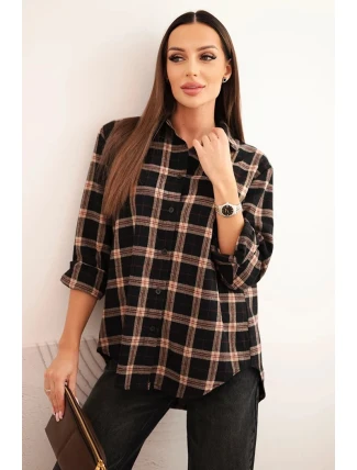 Dámská kostkovaná bavlněná košile s delším zadním dílem černá