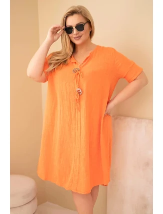 Dámské bavlněné šaty Plus Size s vázáním u výstřihu oranžová