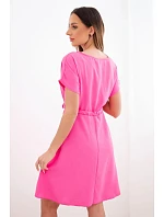 Dámské šaty s krátkým rukávem se zavazováním v pase růžová