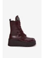 Kožené dámské kotníkové boty s ozdobou vyhřívané bordó Ulrika Kožené dámské kotníkové boty s ozdobou vyhřívané bordó Ulrika