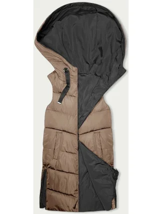 Béžovo-grafitová dlouhá dámská oboustranná vesta (B8248-12) Béžovo-grafitová dlouhá dámská oboustranná vesta (B8248-12)