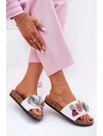 Dámské Pantofle S Květinami Na Korek Plošině Bílé Zinrosa