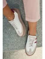 Kožené dámské sneakersy na platformě Zazoo N1234 béžovo-červené