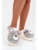 Kožešinové pantofle s motivem medvídka šedé Galine