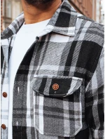 Pánská černobílá kostkovaná flanelová košile FashionStreet DX2675 Pánská černobílá kostkovaná flanelová košile FashionStreet DX2675