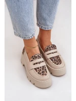Dámské Kožené Mokasíny Na Platformě A Ploché Podpatky Leopardí Světle Béžové Zazoo 20191
