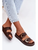 Eko kožené dámské pantofle s pásky čokoládové Rosinessa