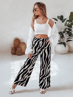 Dámské pruhované kalhoty se širokými nohavicemi ZEBRAVIBE UY2653 béžovo-černé - FashionStreet