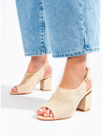 Designové  sandály hnědé dámské na širokém podpatku