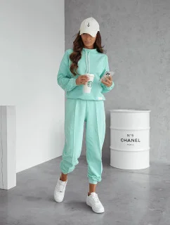 Dámský teplákový komplet v mátové barvě - mikina se stojáčkem a kalhoty (82162)