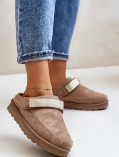Dámské Teplé Pantofle Na Platformě Hnědé Azida