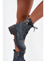 Kožené dámské workery na klínu s ozdobným detailem Artiker 57C0212 modré