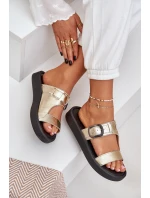 Dámské Kožené Pantofle Na Platformě Zazoo 3024 Zlaté