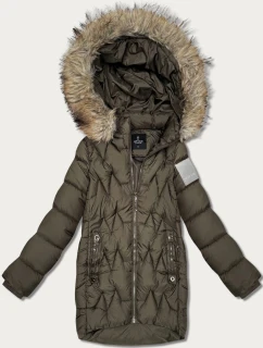 Dámská zimní bunda v barvě khaki s kapucí Goodlookin (KK60564)