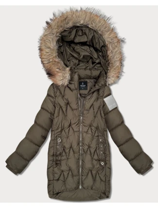 Dámská zimní bunda v barvě khaki s kapucí Goodlookin (KK60564)