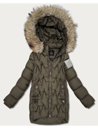 Dámská zimní bunda v barvě khaki s kapucí Goodlookin (KK60564)