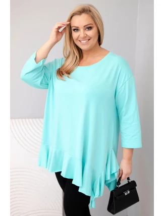 Dámská blůza Plus Size s bavlnou a volánem a ohrnovacími rukávy mátová
