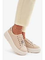 Kožené dámské tenisky na platformě s přezkou Vinceza 39973 Béžové