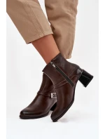 Dámské kožené botky na podpatku Zazoo – čokoládové
