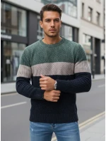 Pánský svetr s kulatým výstřihem zelený a tmavě modrý FashionStreet WX2319