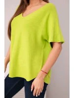 Dámská svetr s krátkým rukávem a výstřihem do V pistáciová