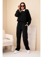 Dámský komplet máslo mikina s límečkem a rovné kalhoty černý