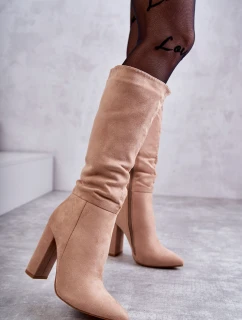 Klasické semišové boty na podpatku Tmavě béžová Tressa