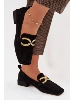 Dámské mokasíny z přírodního semiše zlatý detail D&A CR61-3115 Černé