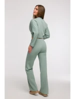 B296 Široké kalhoty s předními švy - mátové