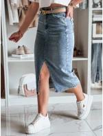 Džínová midi sukně s rozparkem DENIZA modrá FashionStreet CY0484 Džínová midi sukně s rozparkem DENIZA modrá FashionStreet CY0484