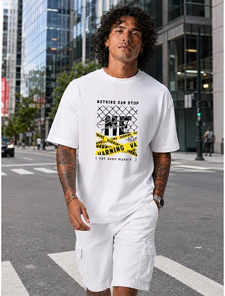 Pánské bavlněné tričko oversize s potiskem bílé FashionStreet NX1033R Pánské bavlněné tričko oversize s potiskem bílé FashionStreet NX1033R