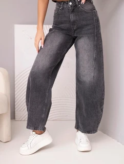 Dámské jeansové kalhoty Wide Leg s vysokým pasem a efektem praní černé