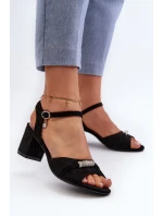 Dámské eko semišové sandály na vysokém podpatku s ozdobami, černá Narhi Dámské eko semišové sandály na vysokém podpatku s ozdobami, černá Narhi