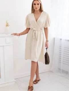 Šaty s vrstveným výstřihem IT-42 béžové - Kesi