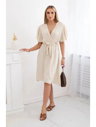 Šaty s vrstveným výstřihem IT-42 béžové - Kesi