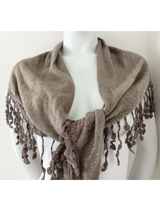 Dámský šedohnědý šátek s třásněmi - FPrice Dámský šedohnědý šátek s třásněmi - FPrice